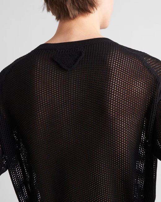 Prada Black Short-Sleeved Open-Knit Top for men