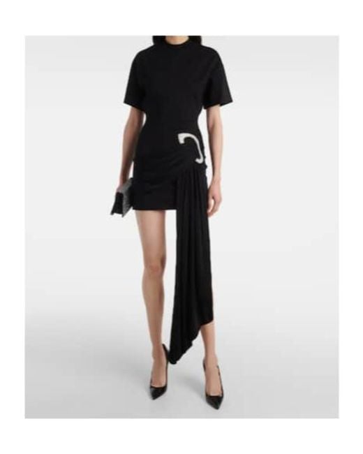David Koma Black Embellished Draped Jersey Minidress