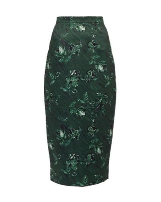 Emilia Wickstead Green Lorelei Floral Taffeta Faille Pencil Skirt