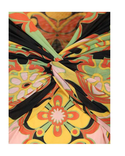 Etro Yellow Draped Floral Print Top