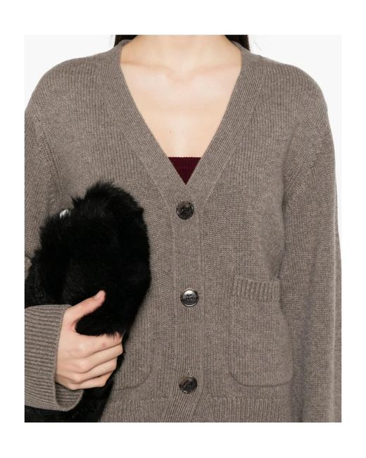 Lisa Yang Brown Danni V-Neck Button-Up Cardigan