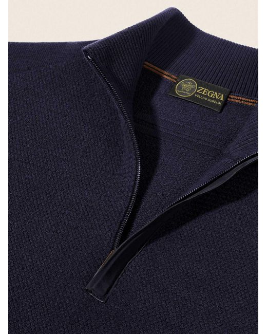 Zegna Blue Vellus Aureum Zip Mock Neck for men