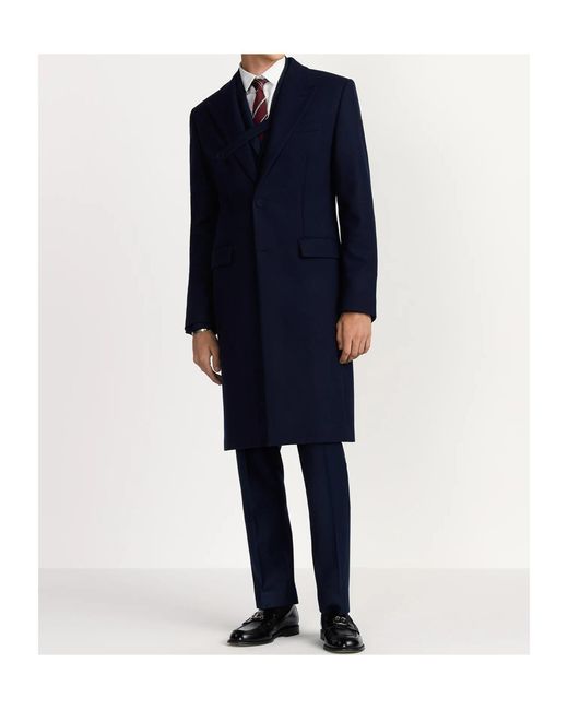 Dior Blue Homme Buttoned Strap Long Coat for men