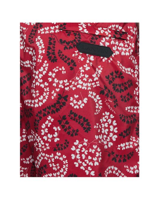 Lanvin Red Elasticated Waistband Leaf Printed Swim Shorts for men