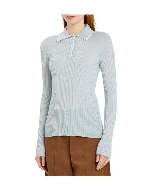 Moncler Blue Ribbed Polo Top