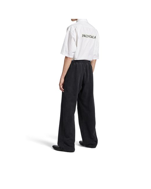 Balenciaga Black Cotton Masking Tape Logo Sweatpants for men