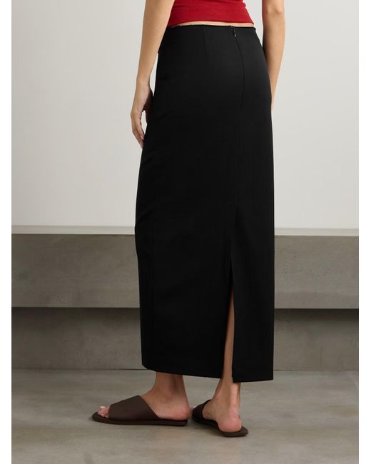 St. Agni Black Frayed Wool-Blend Twill Maxi Skirt