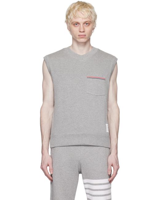 Thom Browne Gray Rwb-Stripe Cotton Vest for men