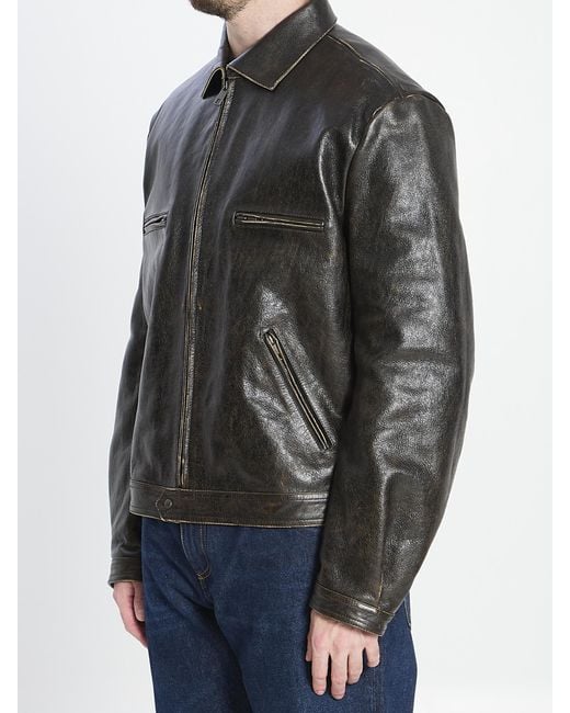 Dolce & Gabbana Gray Long Sleeve Leather Jacket for men