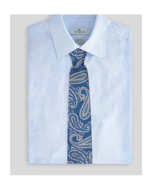 Etro Blue Silk Jacquard Tie With Paisley Motif for men