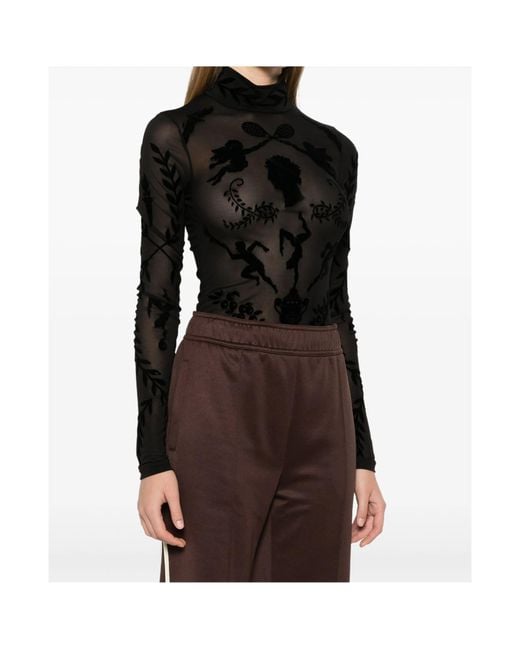 Casablanca Black Devor-Effect High Neck Bodysuit