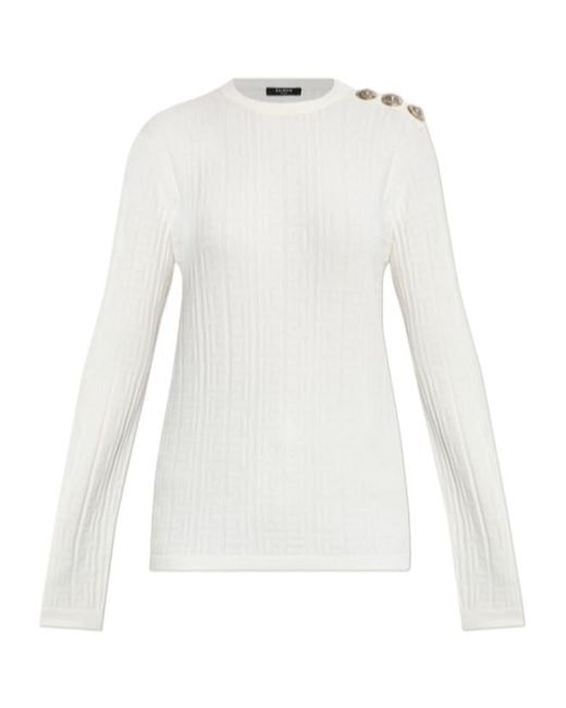 Balmain White Logo Monogram Jumper