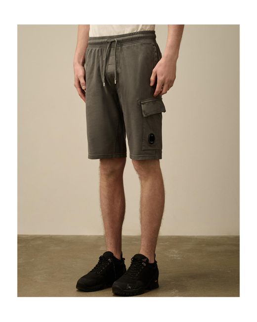 C P Company Gray Light Fleece Cargo Lens Shorts for men