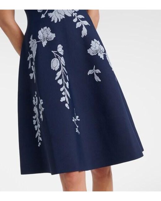 Carolina Herrera Blue Floral Jacquard Midi Dress