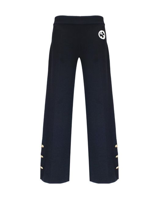Gucci Blue Logo Embroidered Trousers