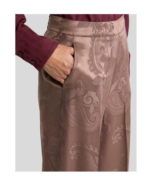 Etro Brown Jacquard Trousers With Floral Paisley Motif