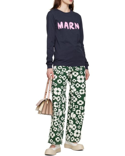 Marni Blue Logo-Print Long-Sleeved T-Shirt