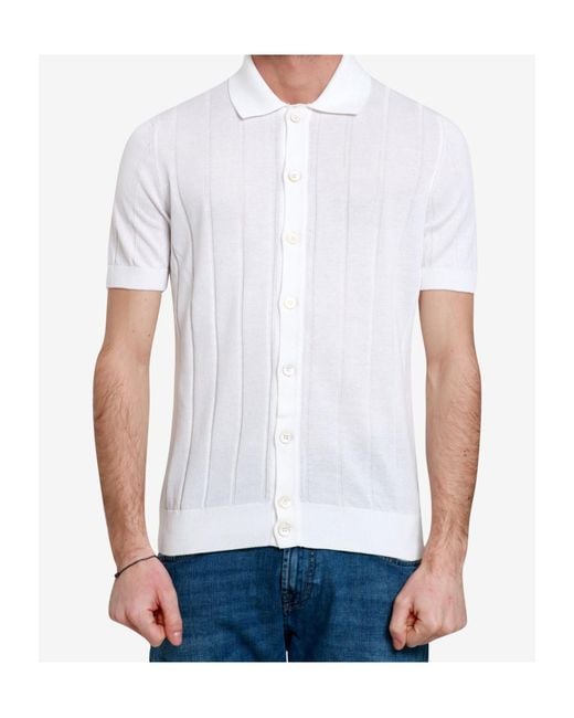 Gran Sasso White Button-Down Knit Shirt for men