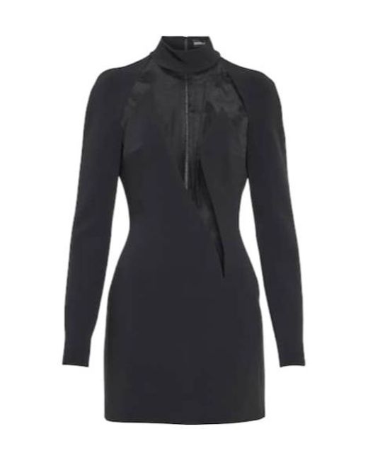 David Koma Blue Mesh-Panel Mockneck Minidress