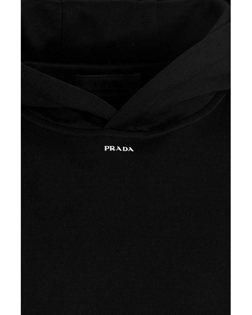 Prada Black Logo Detailed Drawstring Hoodie for men