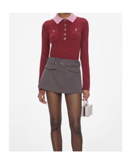 Self-Portrait Red Contrast Collar Knit Top