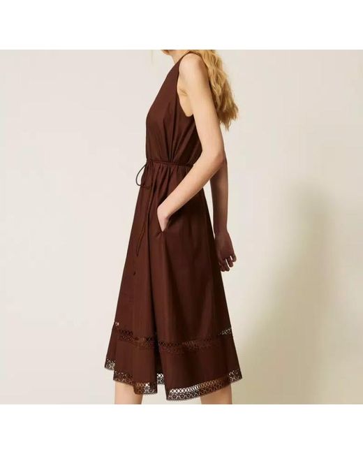 Twinset Brown Poplin Long Dress