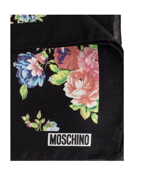 Moschino Black Floral Silk Pocket Square for men