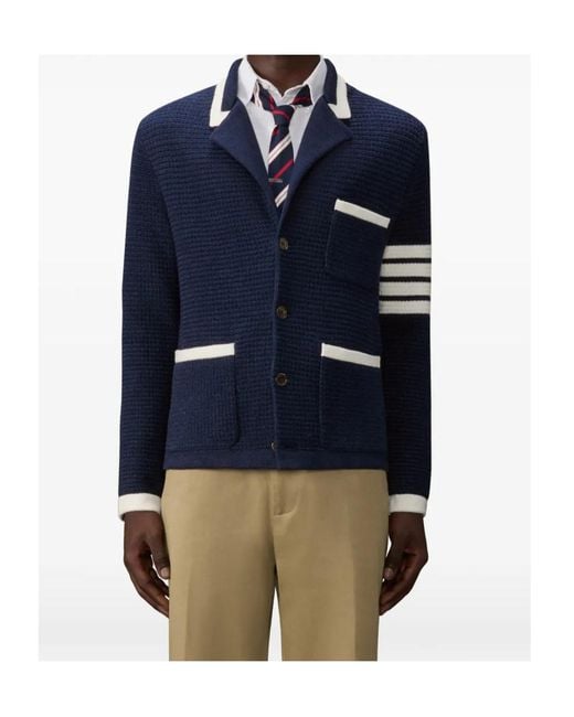 Thom Browne Blue Signature Striped Cardigan Jacket for men