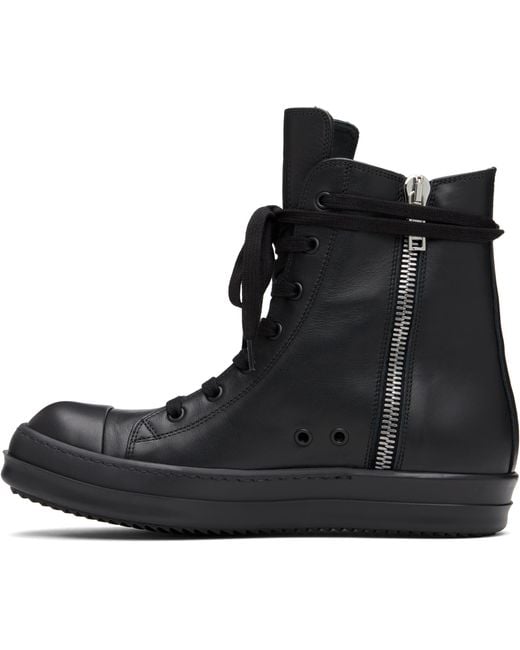 Rick Owens Black Lace-Up High-Top Casual Sneakers for men