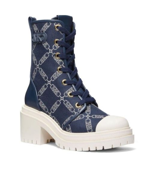 Michael Kors Blue Hanley Chunky-Sole Combat Boots