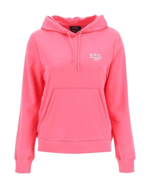 A.P.C. Pink Manuela Logo Embroidered Drawstring Hoodie