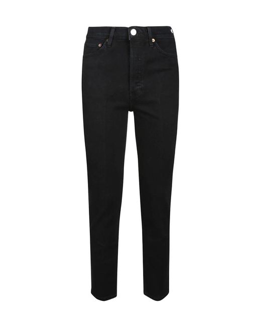 Re/done Black High-Rise Straight Jeans