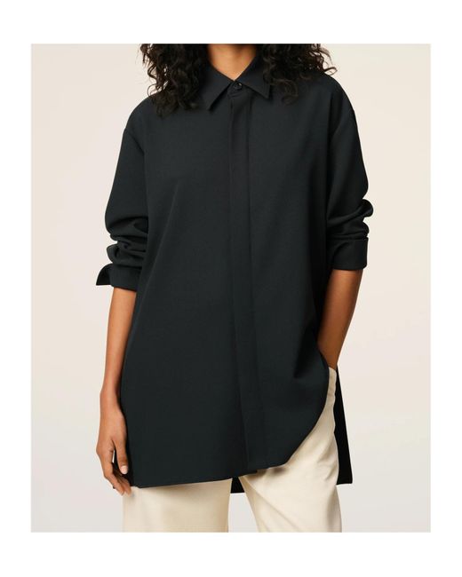 AMI Black Classic-Collar Wool Shirt