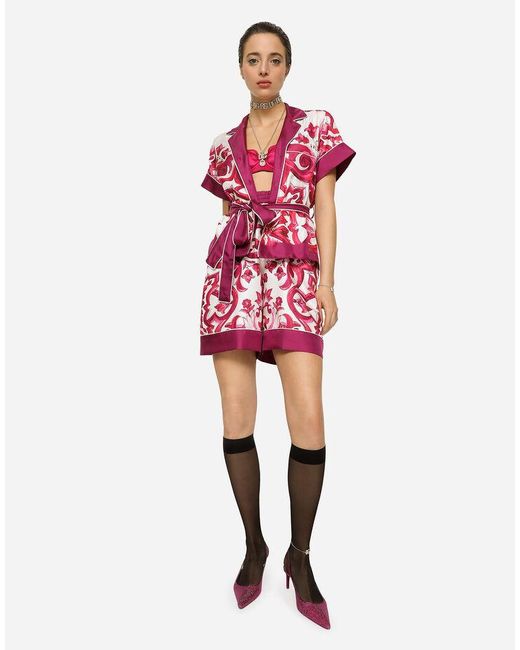 Dolce & Gabbana Red Majolica-Print Silk Short