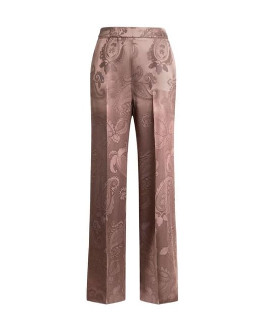 Etro Brown Jacquard Trousers With Floral Paisley Motif