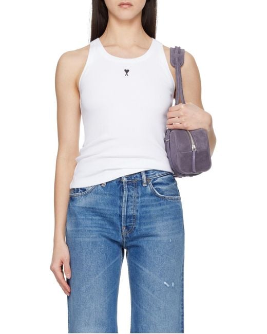 AMI White Ami De Coeur Ribbed Tank Top