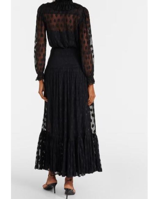 Ulla Johnson Black Dot Pattern Necktie Net Fabric Elongated Dress