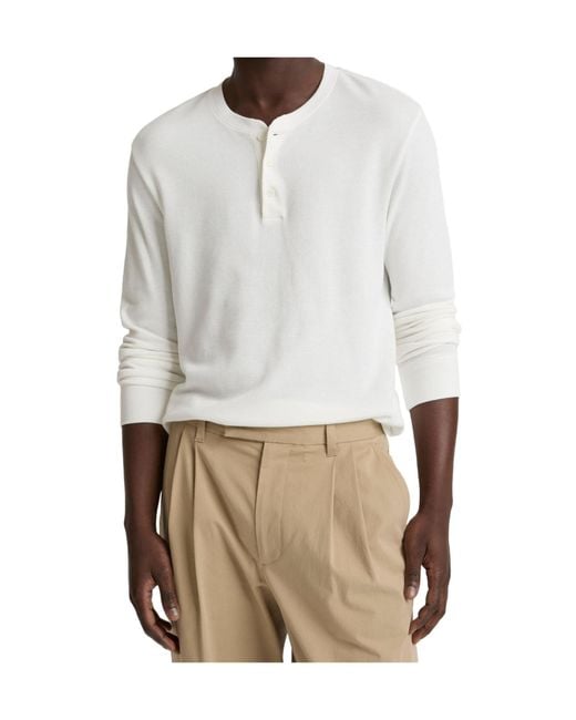 Vince White Jacquard Ribbed Cotton Henley Shirt for men
