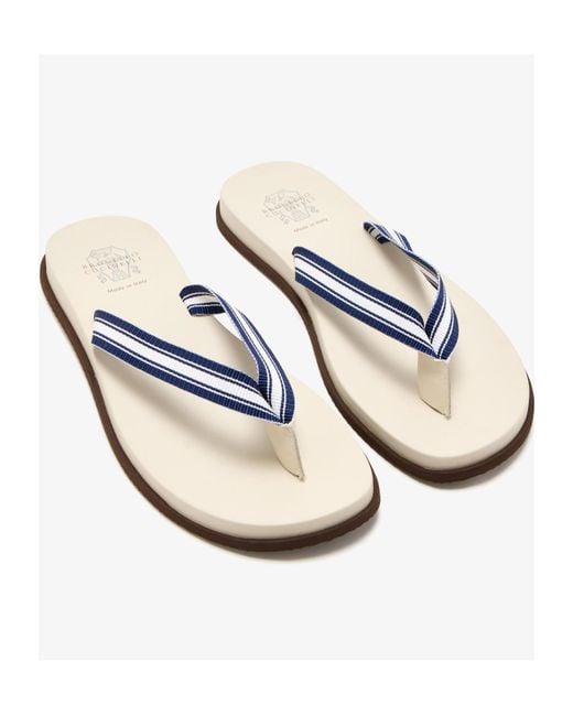 Brunello Cucinelli White Grosgrain Flip Flops for men