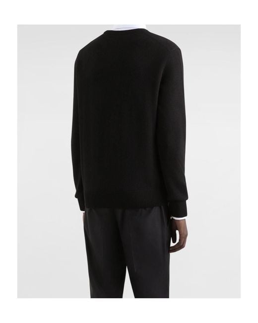 Dolce & Gabbana Black Wool Round-Neck Sweater With Branded Tag for men