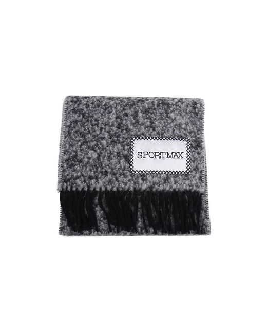 Sportmax Gray Logo-Patch Fringed Scarf
