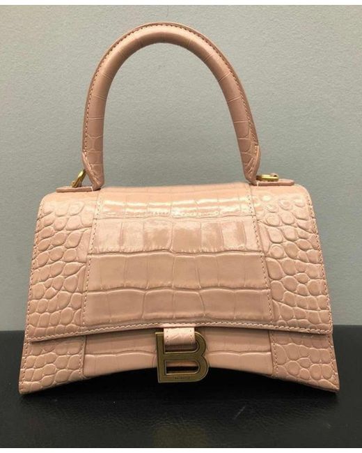 Balenciaga Pink Borsa Hourglass Small Con Lavorazione Coccodrillo Da Donna