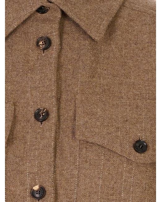 Kiton Brown Pinstripe-Pattern Flap-Pocket Shirt
