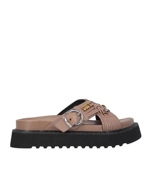 Pinko Brown Buckled Leather Sandals