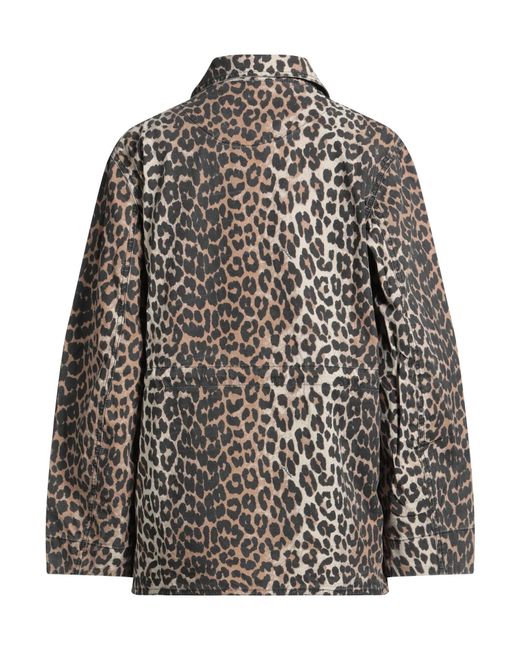 Ganni Gray Leopard Print Short Coat