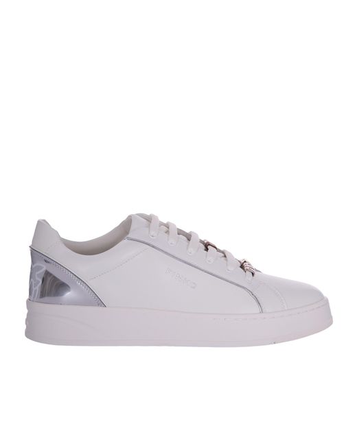 Pinko Gray Logo-Lettering Lace-Up Sneakers