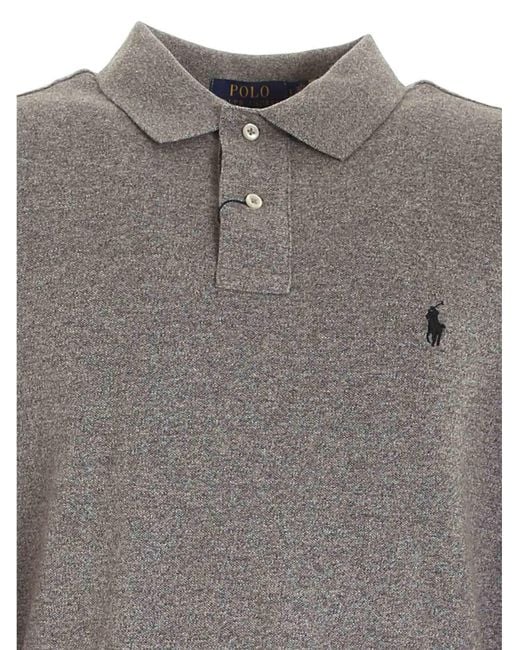 Polo Ralph Lauren Gray Logo Embroidered Long-Sleeved Polo Shirt for men