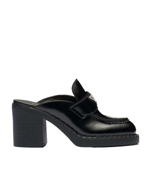 Prada Black Chocolate Brushed Leather Mules