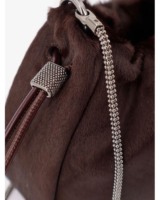 Brunello Cucinelli Brown Monili Detail Drawstring Shoulder Bag