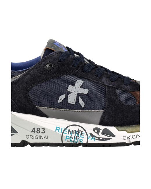 Premiata Blue Lace-Up Low-Cut Sneakers for men
